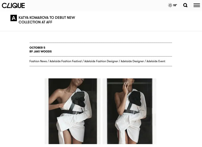 Clique Magazine about Katya's debut at AFF Katya Komarova