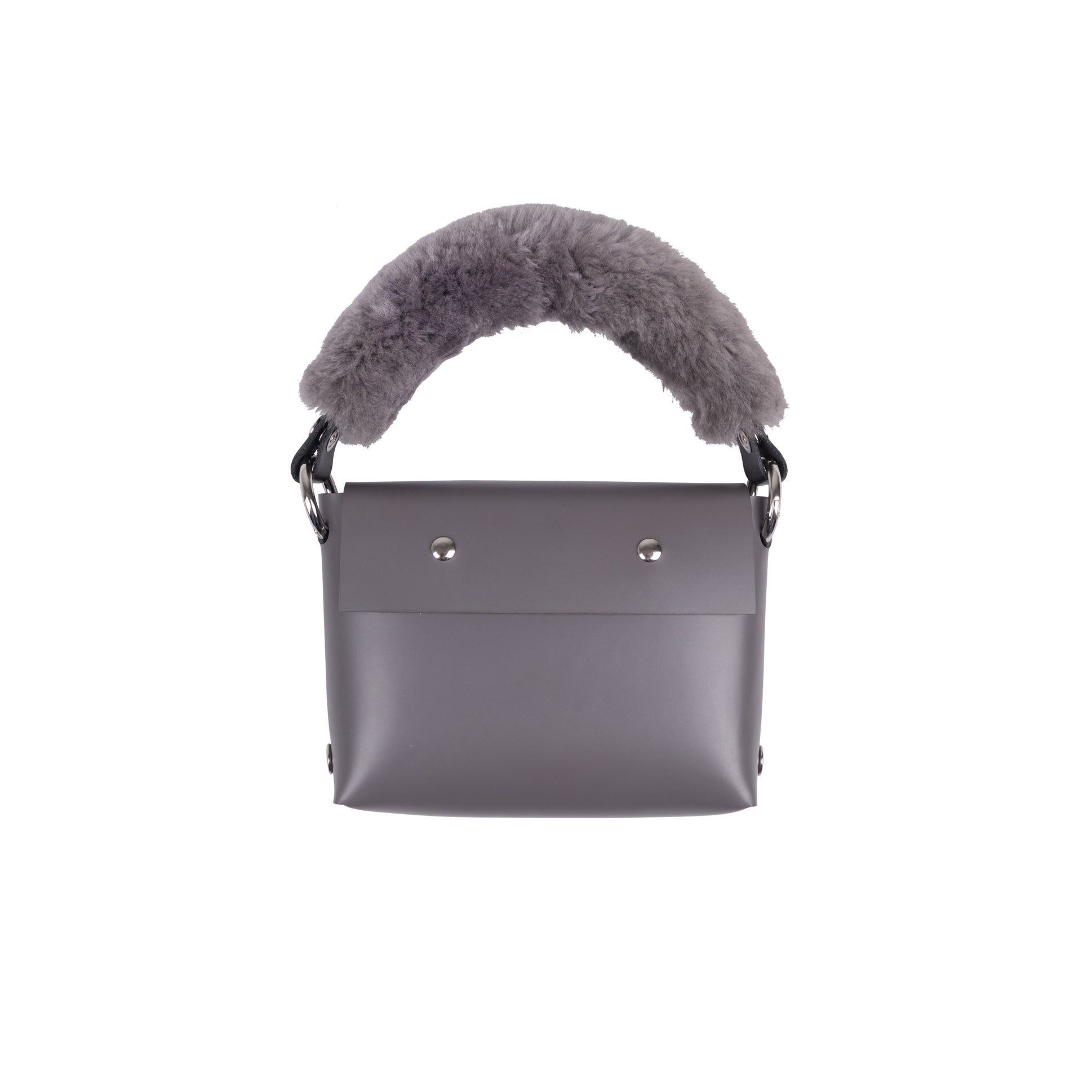 Katya Komarova Leather Handbag w/Fur Handle - Grey/Black Katya Komarova