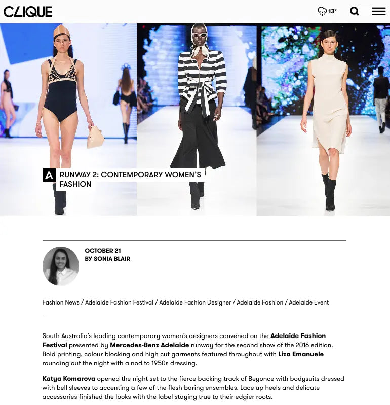 Clique Mag about the Katya Komarova collection on Contemporary Women's Fashion Runway during AFF16 Katya Komarova
