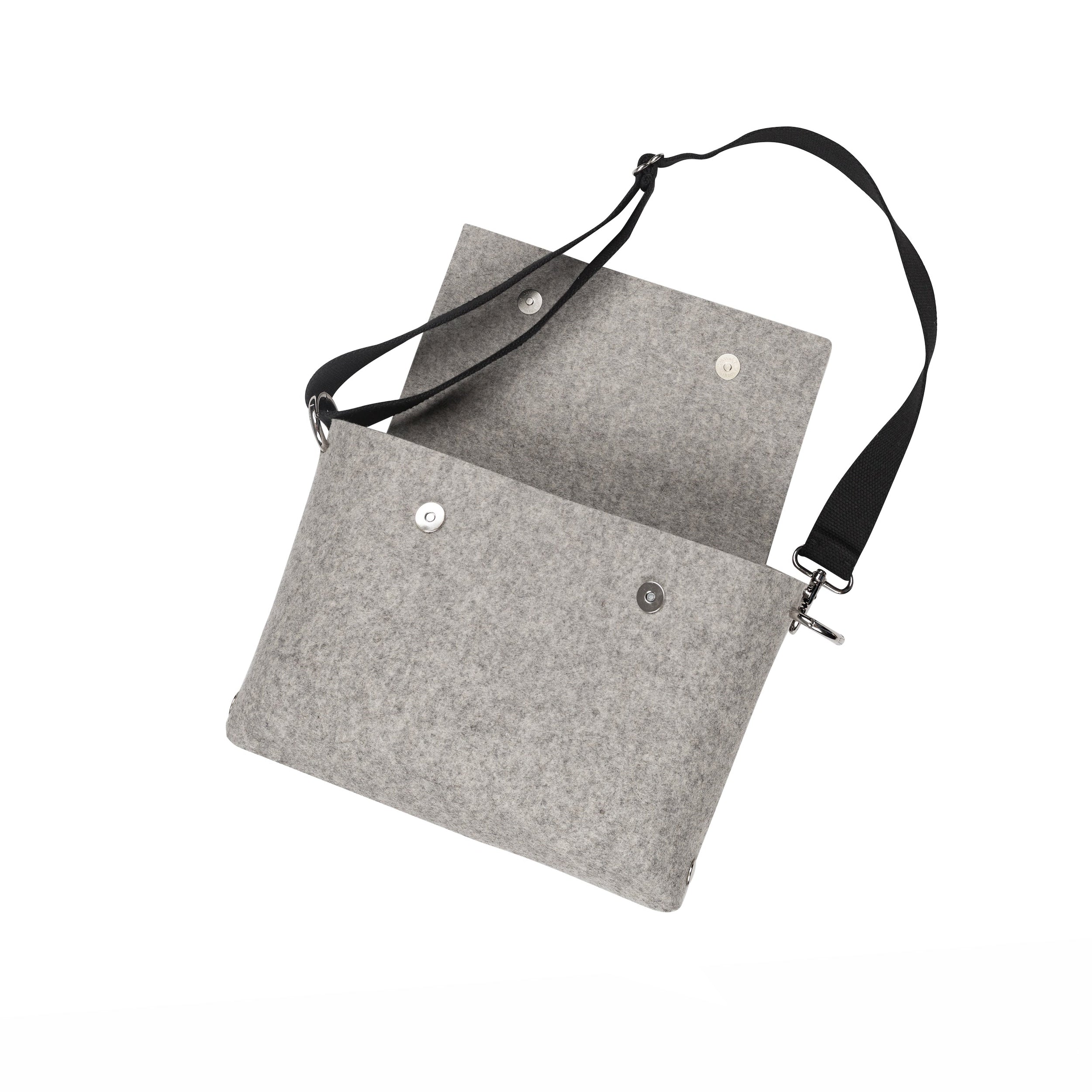 Gray pouch with a strap on a white background