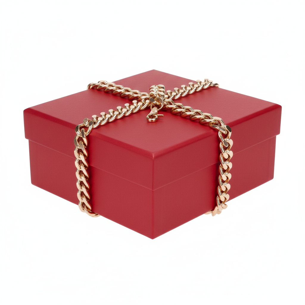 gift box with a gold chain on a white background